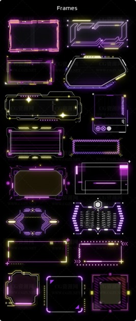 AE脚本|500+超酷未来科幻赛博朋克动作游戏视频科技感UI元素动画包|Cyberpunk HUD Elements