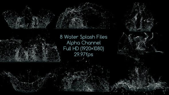 视频素材|8款水花水滴飞溅散开动画效果带Alpha通道-Water Splash Pack
