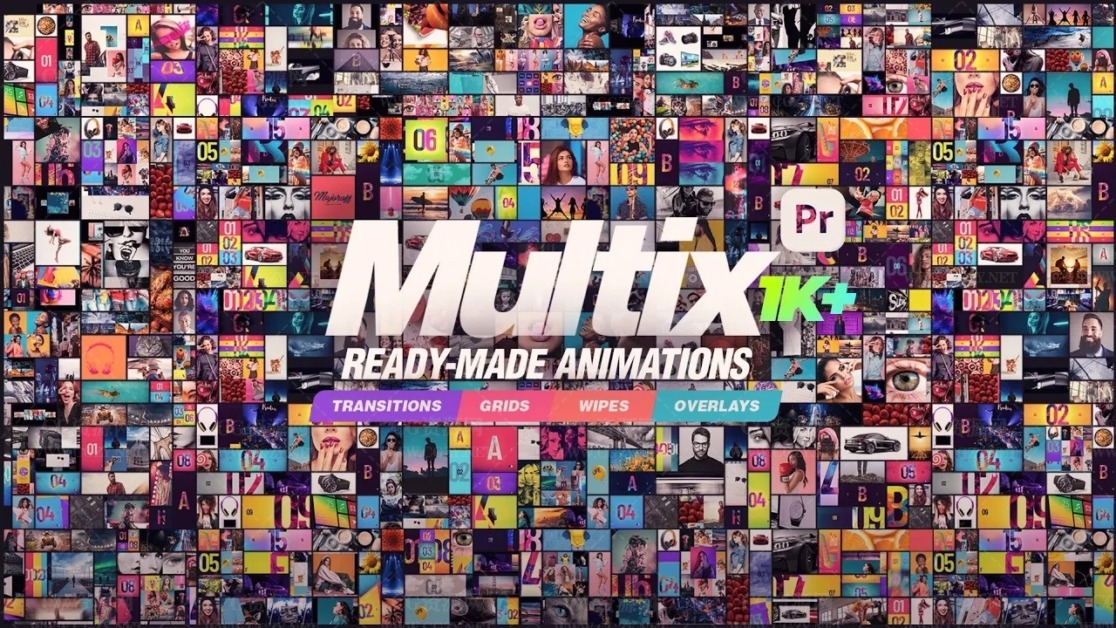 PR模板|1000组分屏切割展示无缝视频转场动画预设-Multix