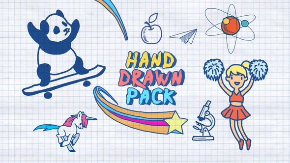 PR模板|快乐校园有趣卡通手绘图形动画 Back to School Hand Drawn Pack