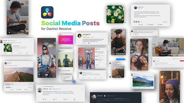 达芬奇模板|社交媒体短视频平台界面动画模板下载-Social Media Posts