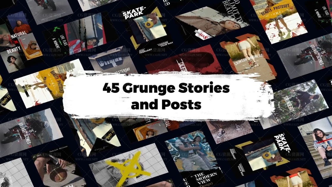 AE模板|45个竖屏封面海报设计介绍宣传动画-45 Grunge Instagram Stories
