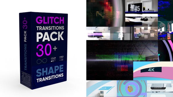 达芬奇模板|30种故障干扰像素损坏转场效果-Glitch Transitions Pack 4K