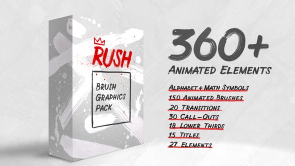 AE模板|360个笔刷文字图形效果预设-Rush – Brush Graphics Pack