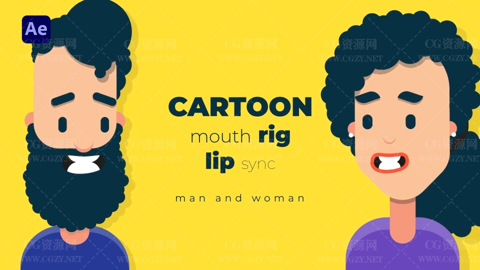 AE模板|二维卡通人物表情口型对话MG动画模板-Cartoon mouth rig with lip sync