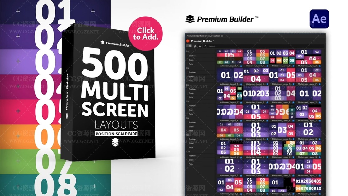 AE脚本|500种动态视频画面分屏效果-Multi Screen Layouts Pack