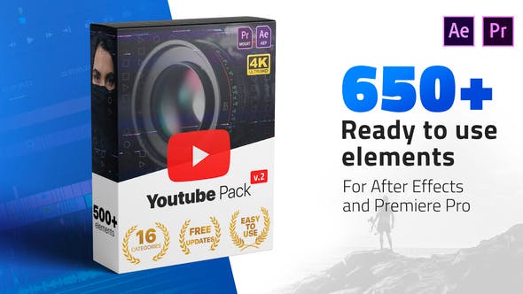 AE/PR模板|650个国外YouTube视频社交媒体动画元素包-Youtube Pack