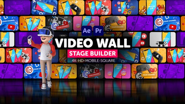 AE/PR模板|视频墙舞台效果动态背景模板下载-Video Wall Stage Builder