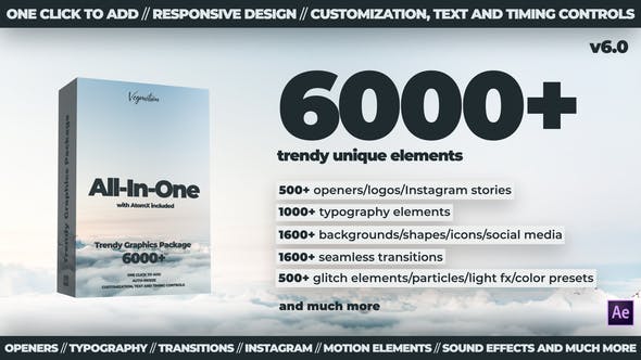 AE脚本|6000+文字标题排版设计转场创意图标MG图形动画元素包-Graphics Pack