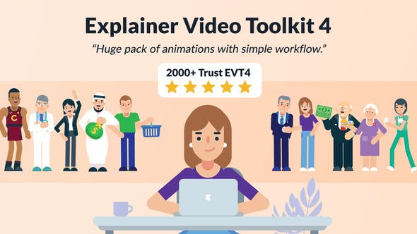 AE脚本|1000种二维卡通人物解说场景预设MG动画工具包 Explainer Video Toolkit 4.3