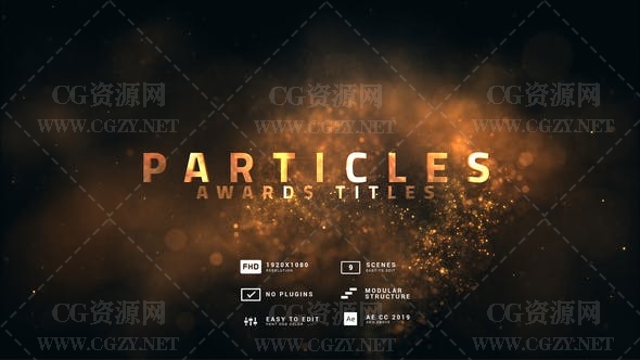 AE模板|金色粒子文字标题开场片头模板-Particles Awards Titles