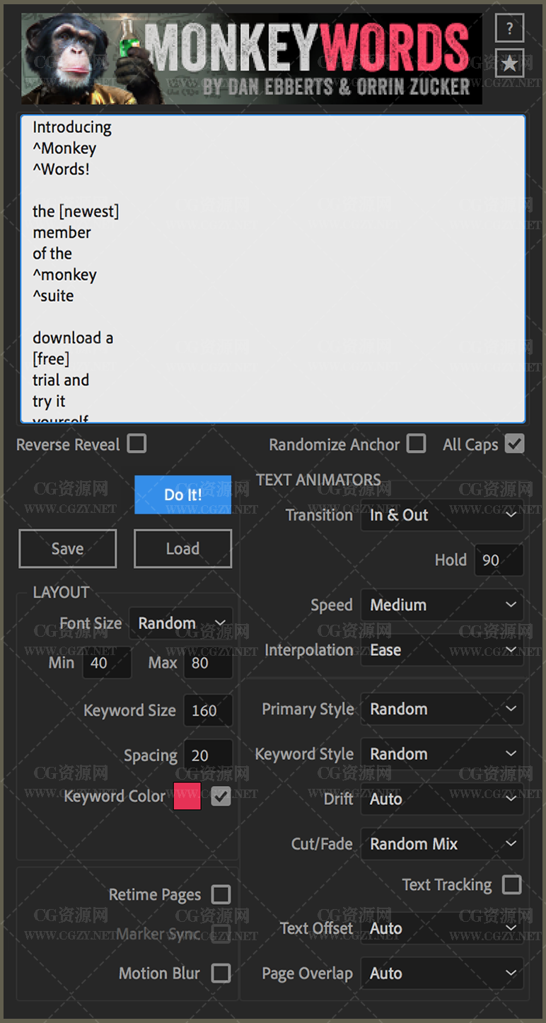 AE脚本|AE文字标题自动排版快速生成动画工具-MonkeyWords v1.00+使用教程