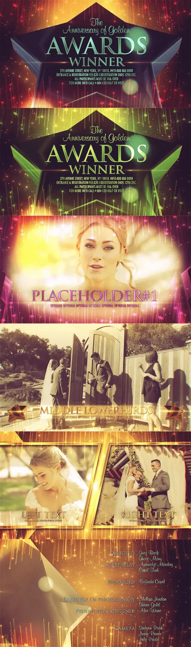 AE模板|金色五角星粒子颁奖典礼开场片头模板-Awards Winner