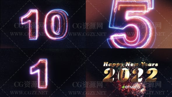 AE模板|2022新年10秒倒计时开场片头模板-New Year Countdown