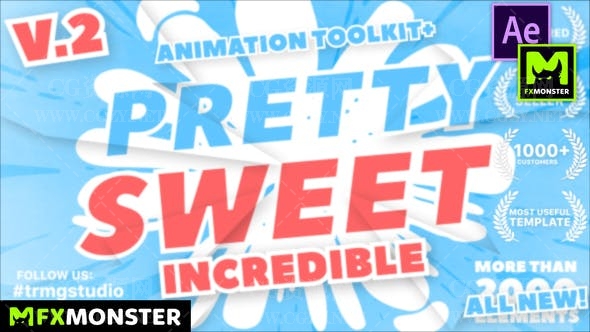 AE脚本|609种手绘卡通流体MG图形音效LOGO文字标题转场背景动画V2-Pretty Sweet 2D Animation Toolkit