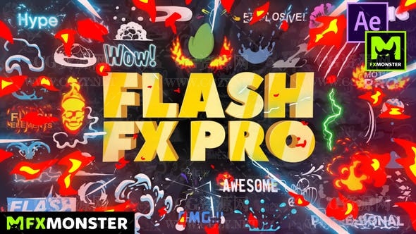 AE脚本|391个二维卡通动漫火焰能量LOGO标题转场MG动画元素包-Flash FX Pro – Animation Constructor