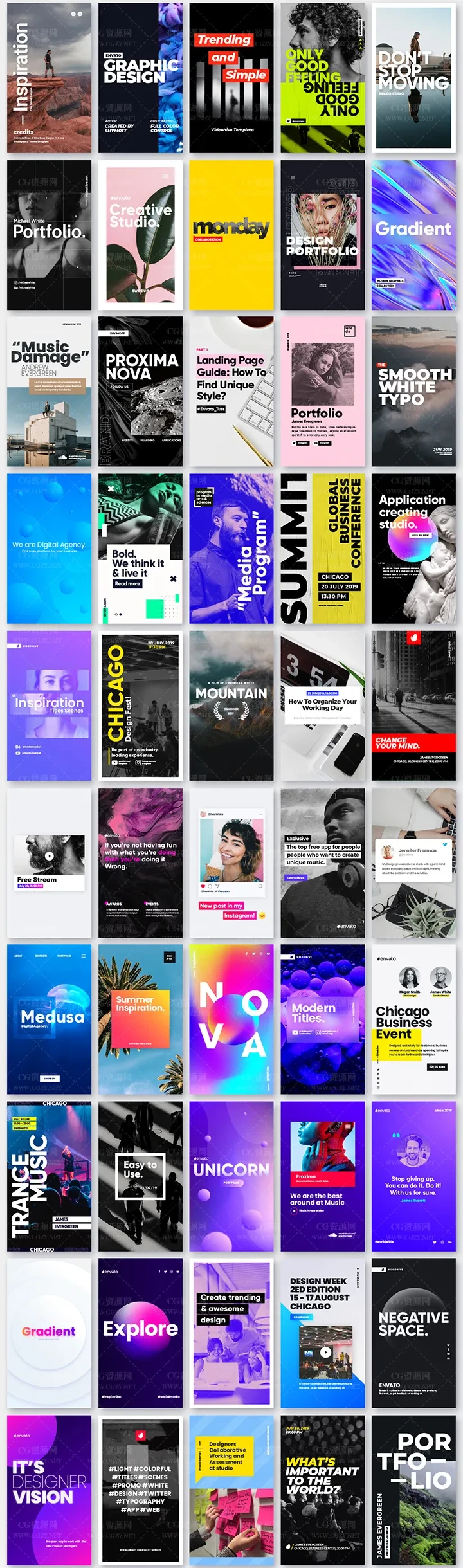 AE模板|50个横竖屏场景时尚图片文字排版动画模板-Grids – Social Media Scenes