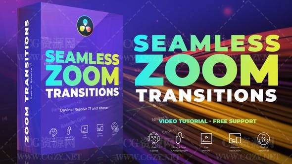 达芬奇模板|147种视频无缝缩放变焦冲击旋转转场预设- Seamless Zoom Transitions for Davinci Resolve
