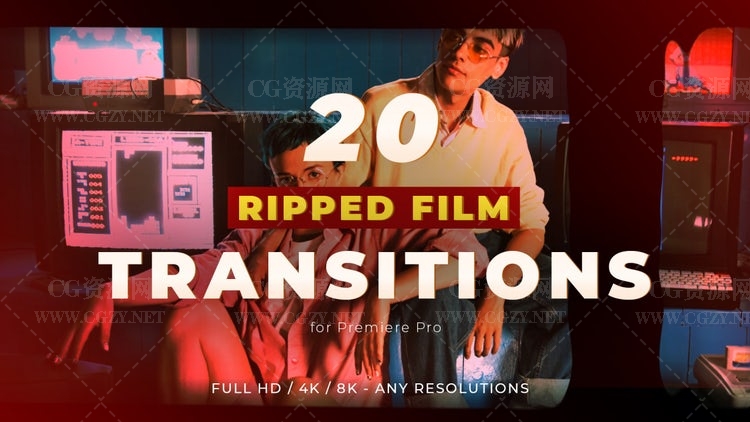 PR预设|20种电影转场复古故障干扰效果预设-Ripped Film Transitions