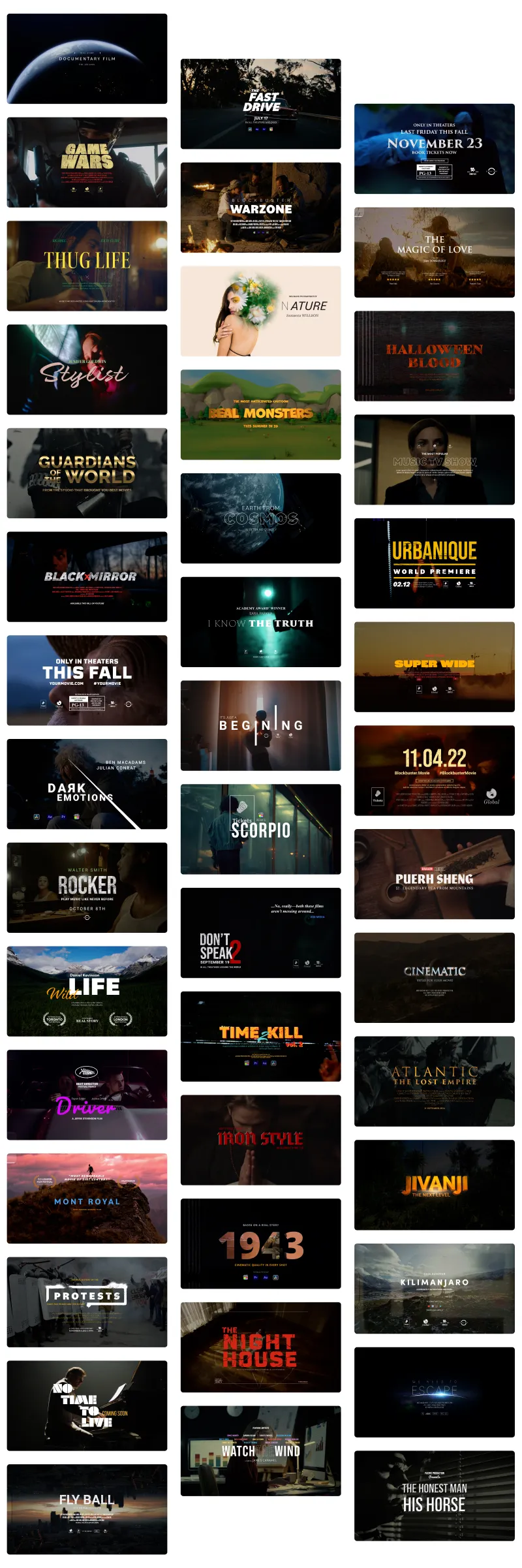 AE模板|43个电影开场文字介绍动画预设-Cinematic Titles