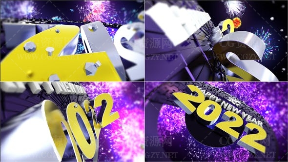 AE模板|三维2022字体春节跨年烟花爆炸LOGO片头展示-New Year 2022