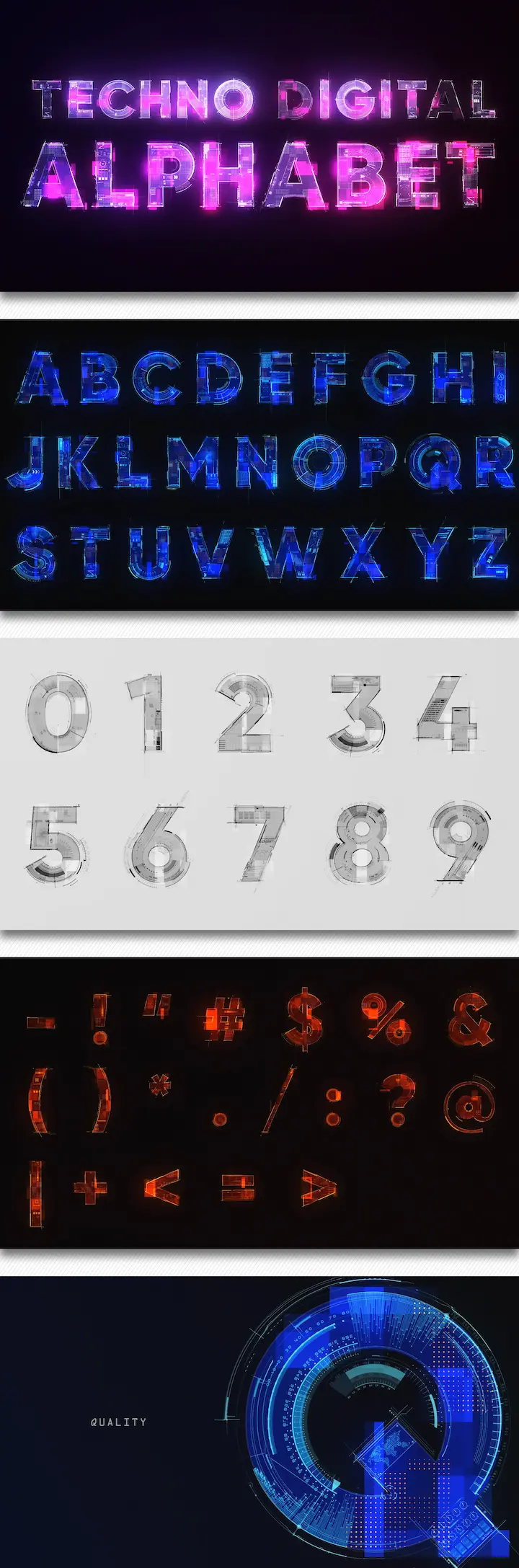 AE模板|未来科技数字字母符号图形动画包-Techno Digital Animated Alphabet