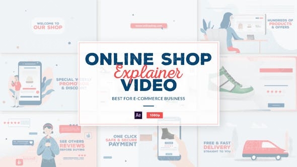 AE模板|网络电商商品MG动画宣传片头模板-Online Shop E-Commerce Explainer Video
