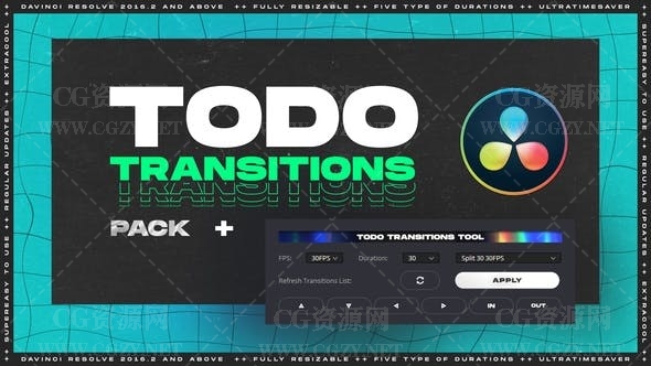 达芬奇插件|旋转运动弹性故障扭曲分割转场预设模板-ToDo Transitions