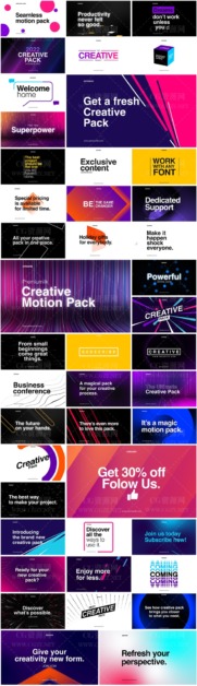 PR脚本|1000款创意设计彩色渐变图形背景文字标题排版动画预设-Creative Motion Pack
