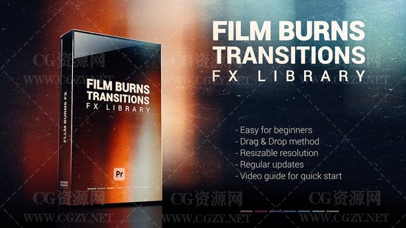 PR模板|电影胶片炫光漏光光效转场预设+音效 Film Burns Transitions & FX Pack
