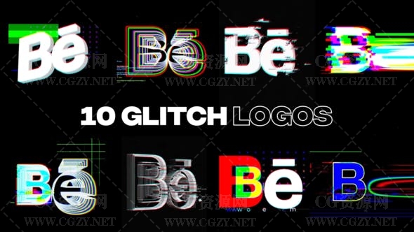 AE模板|10种赛博朋克风LOGO损坏故障动画模板 Glitch Logos