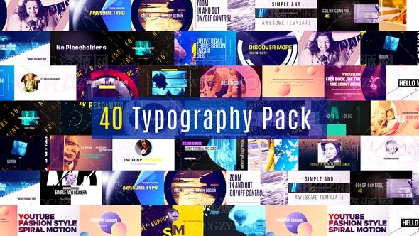 AE模板|40种时尚排版图文场景设计动画模板 Typography Pack