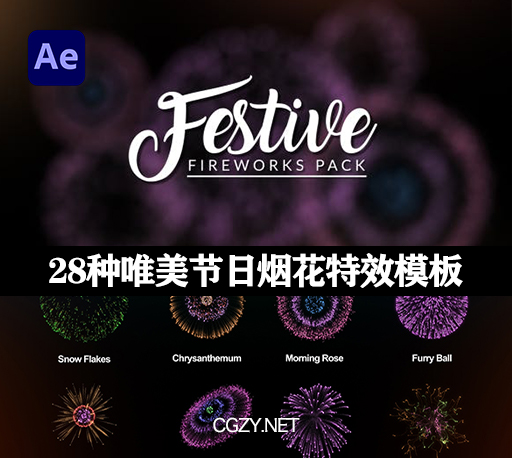 AE模板|28种唯美节日烟花特效动画模板 FESTIVE – Fireworks Pack-CG资源网