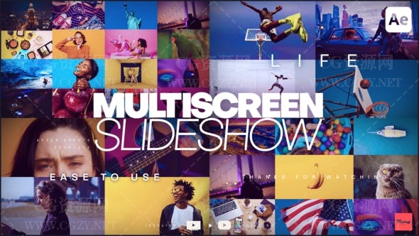 AE模板|时尚多画面分屏幻灯片开场片头展示 MultiScreen Slideshow
