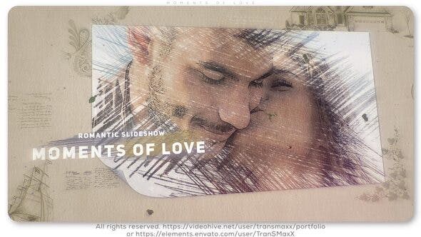 AE模板|铅笔描绘爱情婚礼纪念时刻翻页幻灯片 Moments of Love