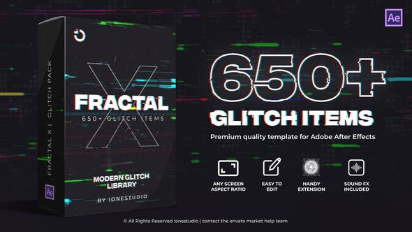 AE脚本|650种数字损坏干扰失真故障效果预设包 FRACTAL X | 650+ Glitch Pack