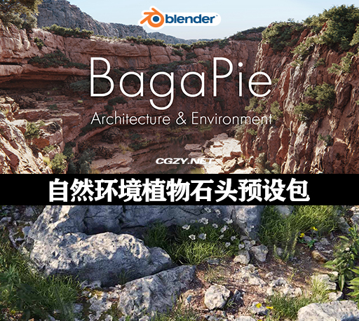 Blender自然环境岩石花草树木植物预设包 BagaPie Modifier Assets V9 +预设库-CG资源网
