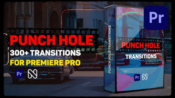 PR模板|300种复古胶片叠加摄像机视频无缝转场预设 Punch Hole Transitions