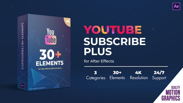 AE模板|30种油管视频订阅点赞元素动画 Youtube Subscribe Plus