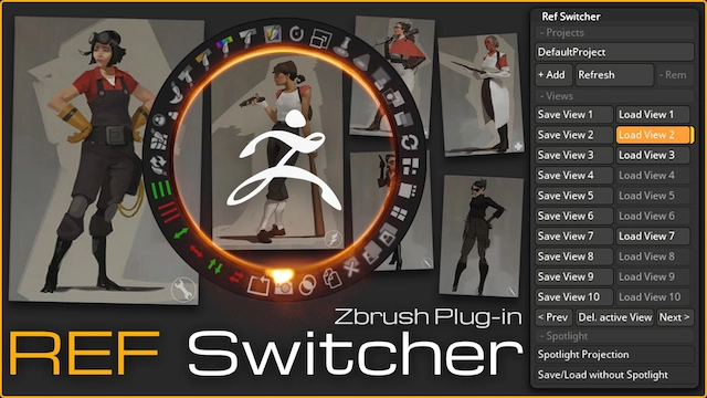 ZBrush插件|ZBrush Plugin Ref Switcher 摄像机多角度参考定位插件