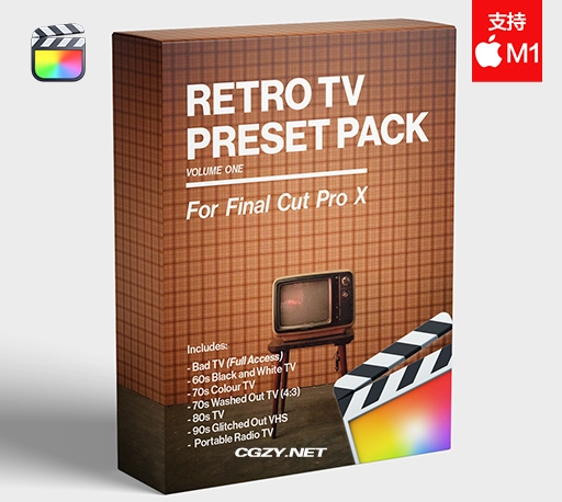 FCPX插件|7组模拟老旧电视机画面效果预设 Retro TV Plug In-CG资源网