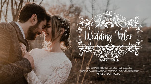 AE模板|40个浪漫爱情婚礼标题藤蔓生长线条图形动画 Flourish Wedding Titles