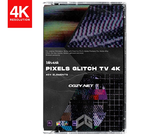 4K视频素材|复古电视像素故障效果素材 含音效 PIXELS GLITCH TV-CG资源网