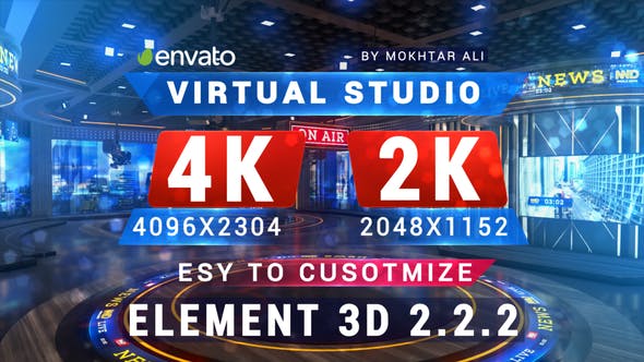 AE模板|3D虚拟新闻广播直播间场景模板 STUDIO V1