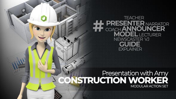 AE模板|三维卡通人物介绍建筑工程施工演讲安全宣传动画
