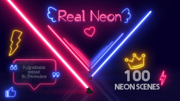 AE模板|100种真实霓虹灯LOGO背景元素动画 Real Neon