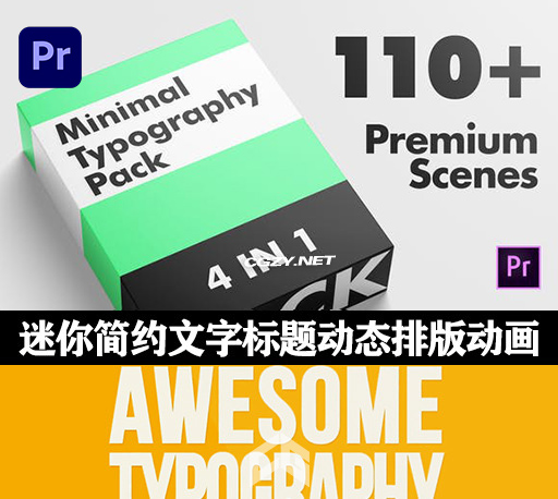 PR模板|110种迷你简约文字标题动态排版动画 Minimal Typography Pack-CG资源网