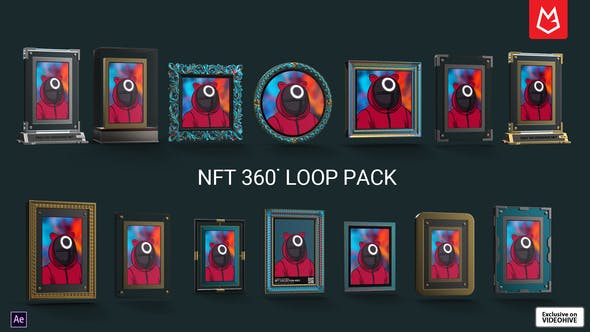 AE模板|NFT卡片360度循环旋转展示动画 NFT 360 Rotation Loop Pack