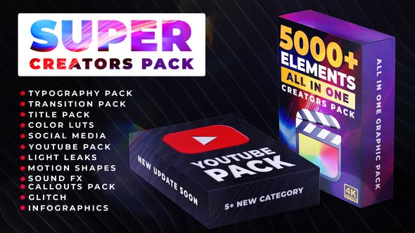FCPX插件|5000+影视后期创作者标题转场效果LUTS调色素材合集包 Super Creators Pack