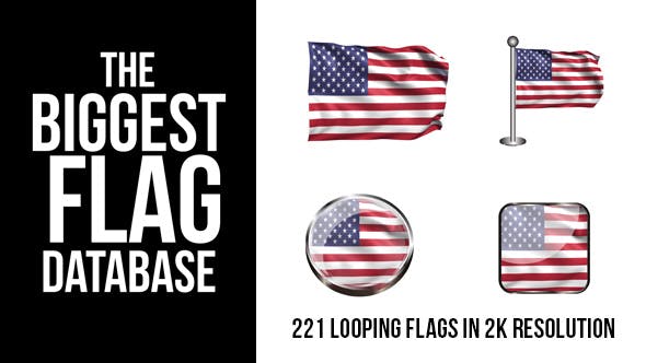 AE模板|221个世界各国国家国旗循环动画 221 Looping World Flags
